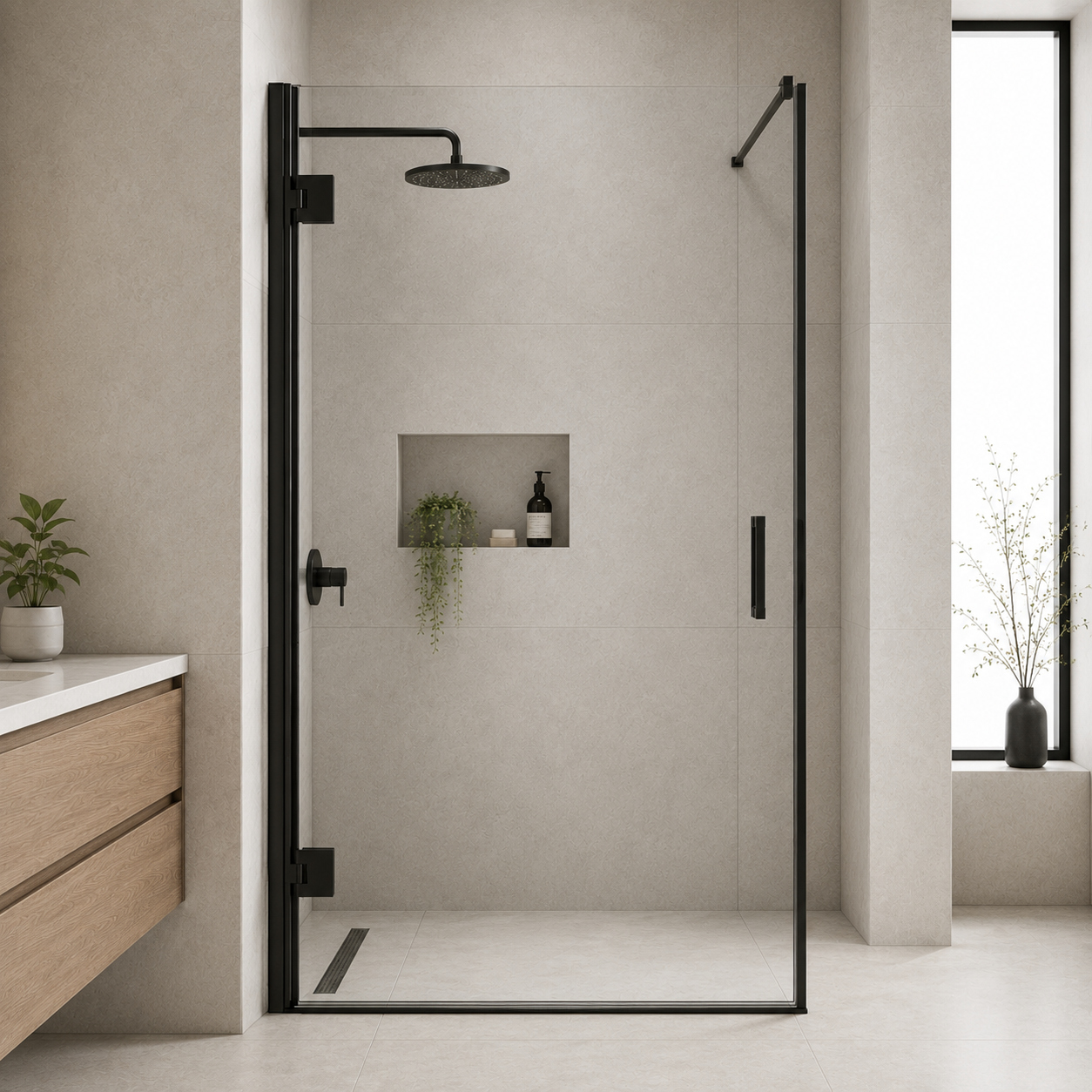 Matte Black 6mm Semi-Frameless Pivot Shower Screen