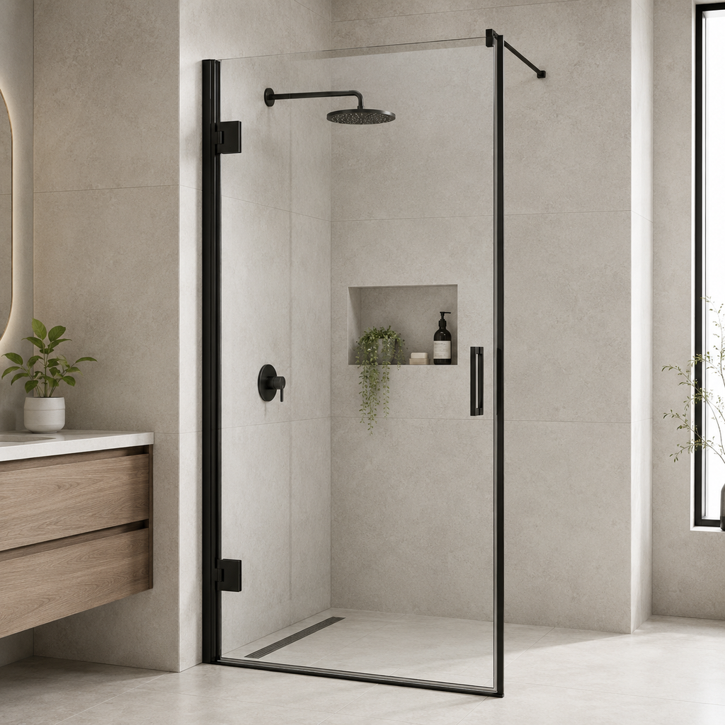 Matte Black 6mm Semi-Frameless Pivot Shower Screen