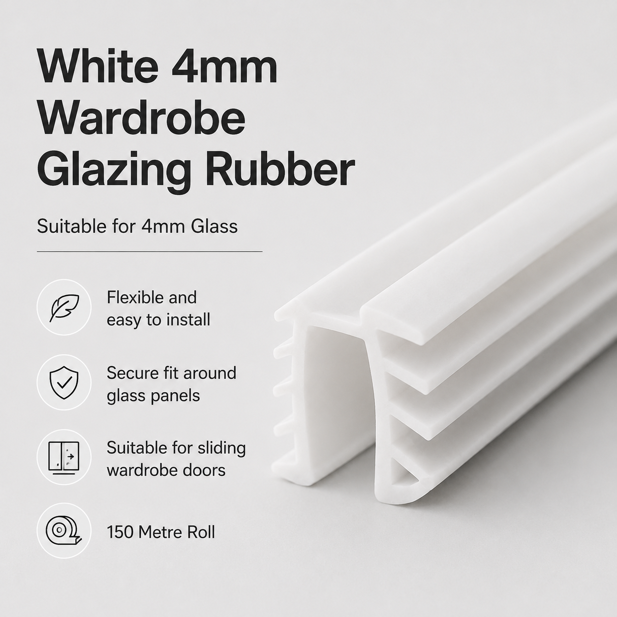 White 4mm Wardrobe Glazing Rubber