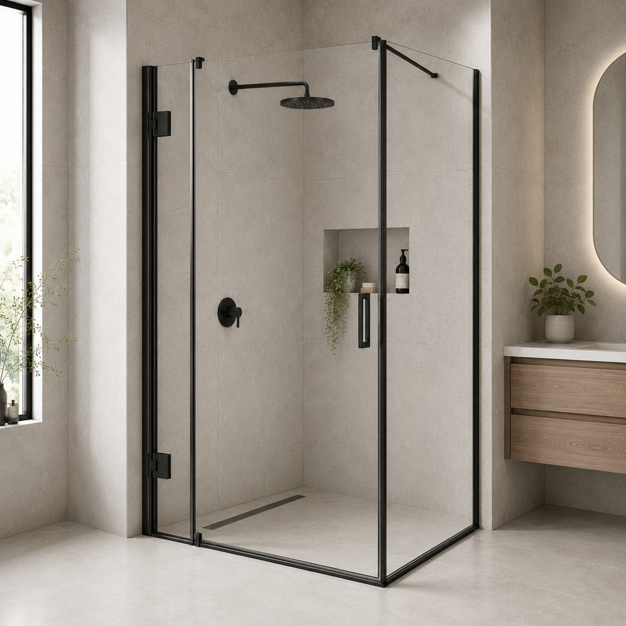 Matte Black 6mm Semi-Frameless Pivot Shower Screen